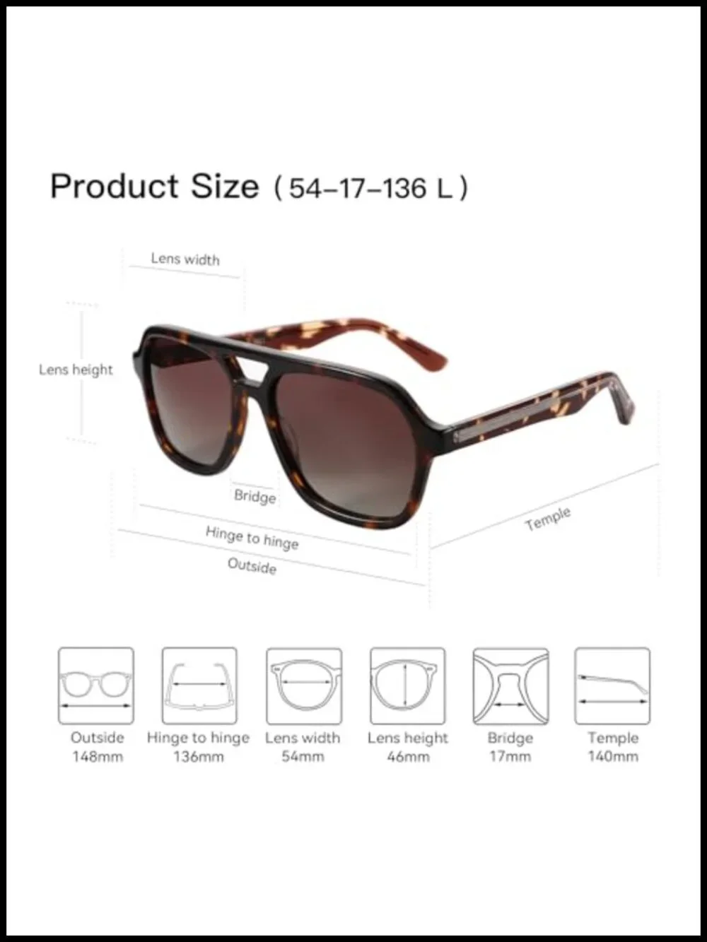 Retro Aviator Sunglasses Polarized UV400 Protection Acetate Frame